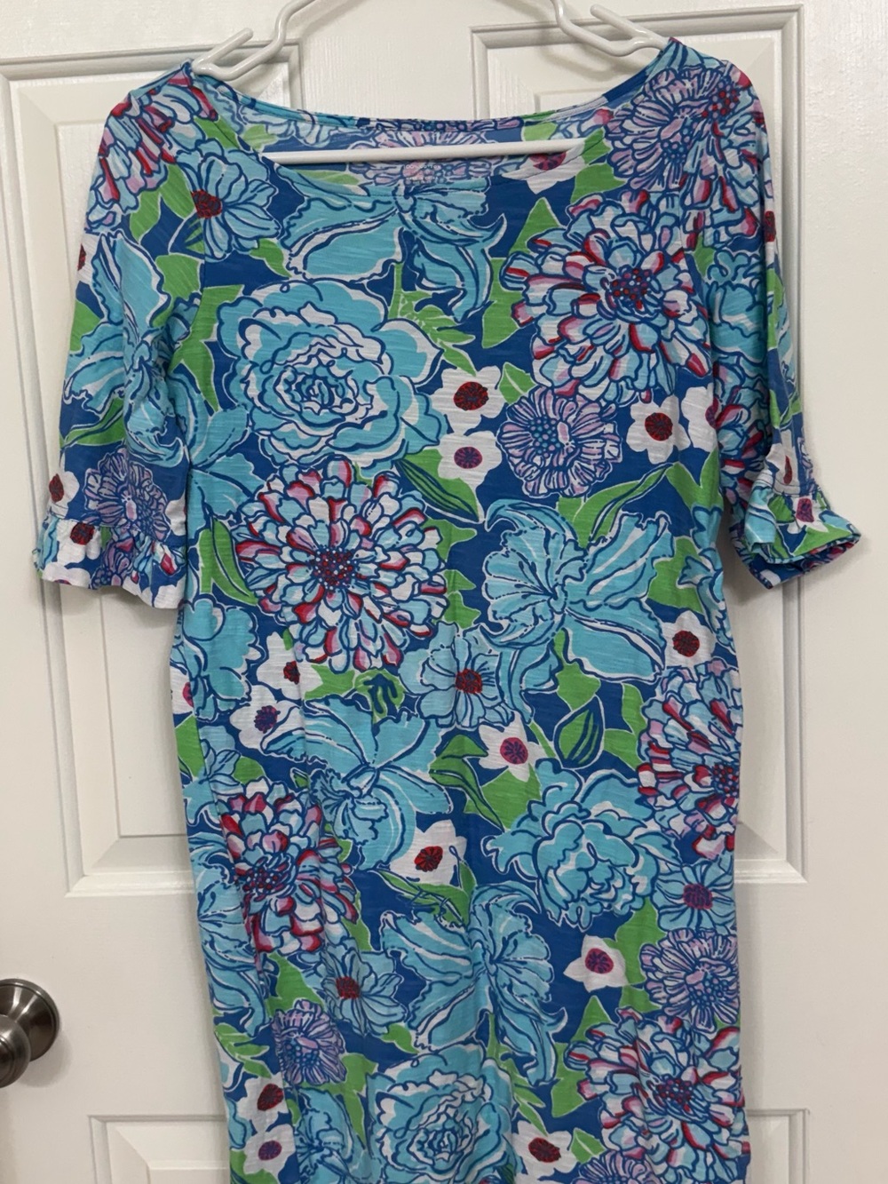 Floral Blue Scoop-Neck Mini Dress